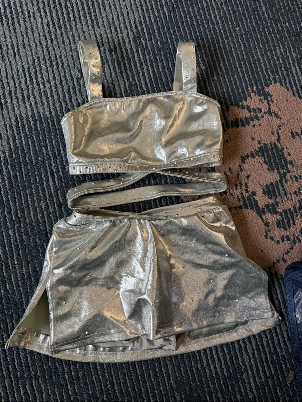 Weissman Silver Metallic Crop Top and Skort Set